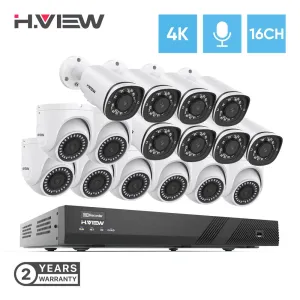 H.VIEW 16CH 5MP Home Security Camera System, 16pcs Wired 8MP/4K Outdoor PoE IP Cameras, 8MP 16CH NVR, Support up to 2x 10TB HDD for 24-7 Recording(HDD Not Included))