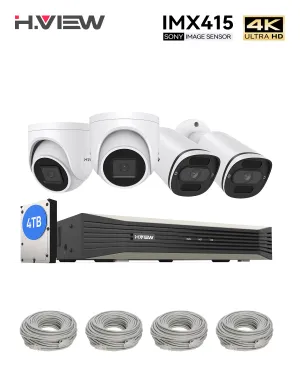 H.VIEW 4K (8MP) Ultra HD 8 Channels PoE Security System with Audio Record Dome & Bullet Cameras
