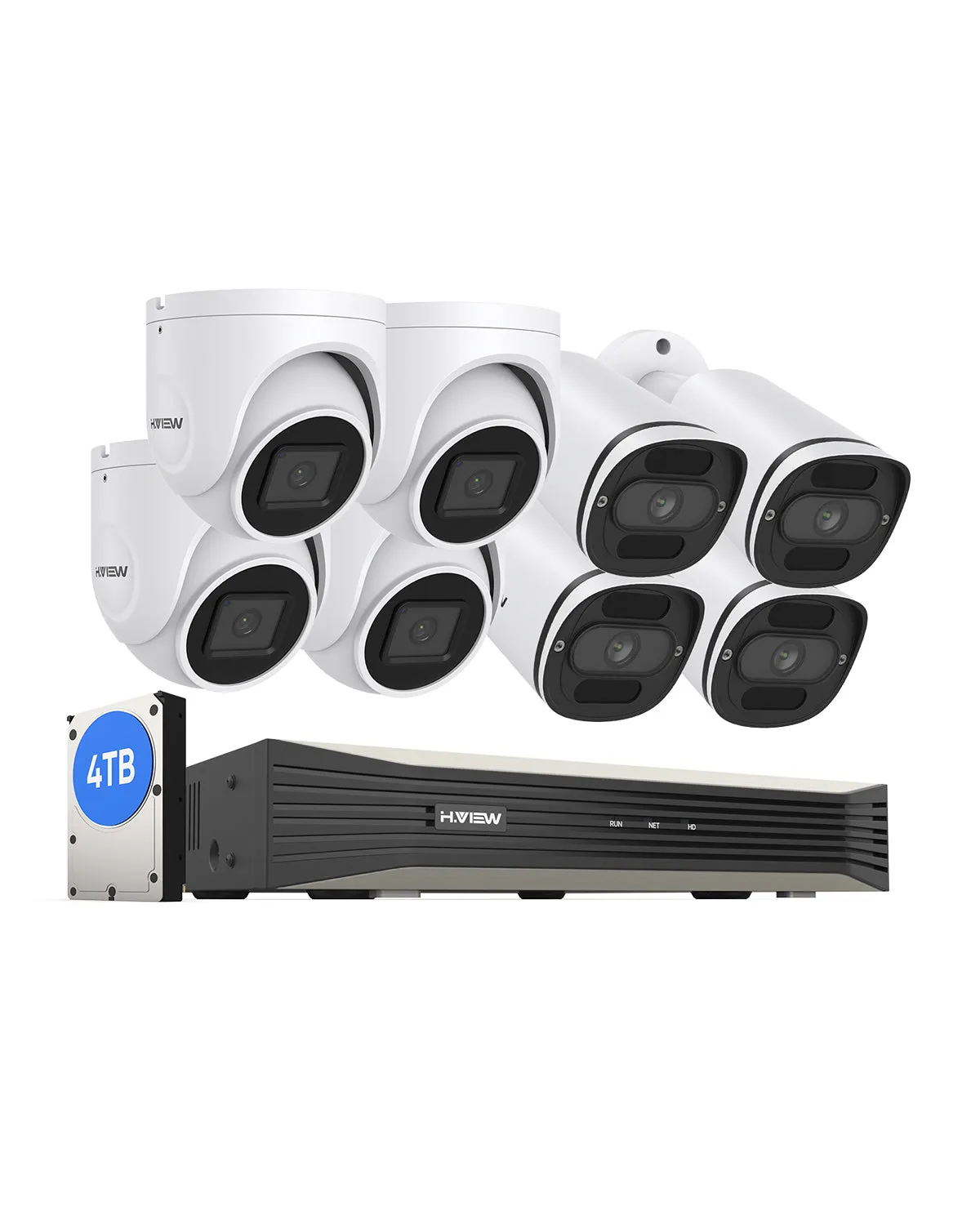 H.VIEW 4K (8MP) Ultra HD 8 Channels PoE Security System with Audio Record Dome & Bullet Cameras