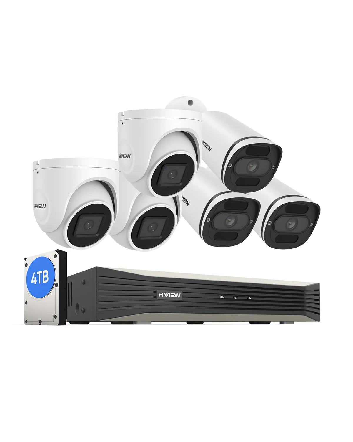 H.VIEW 4K (8MP) Ultra HD 8 Channels PoE Security System with Audio Record Dome & Bullet Cameras