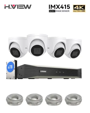 H.VIEW 4K (8MP) Ultra HD 8 Channels PoE Security System with Audio Record Dome Cameras