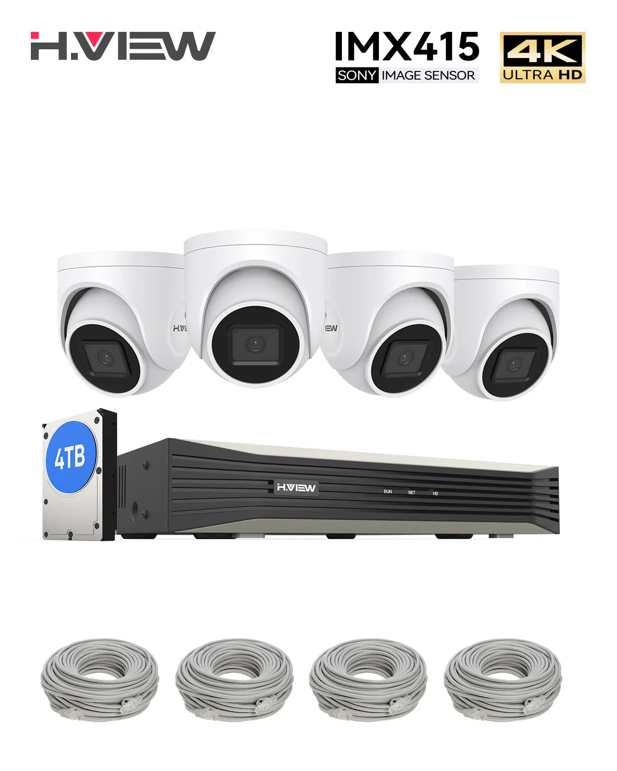 H.VIEW 4K (8MP) Ultra HD 8 Channels PoE Security System with Audio Record Dome Cameras