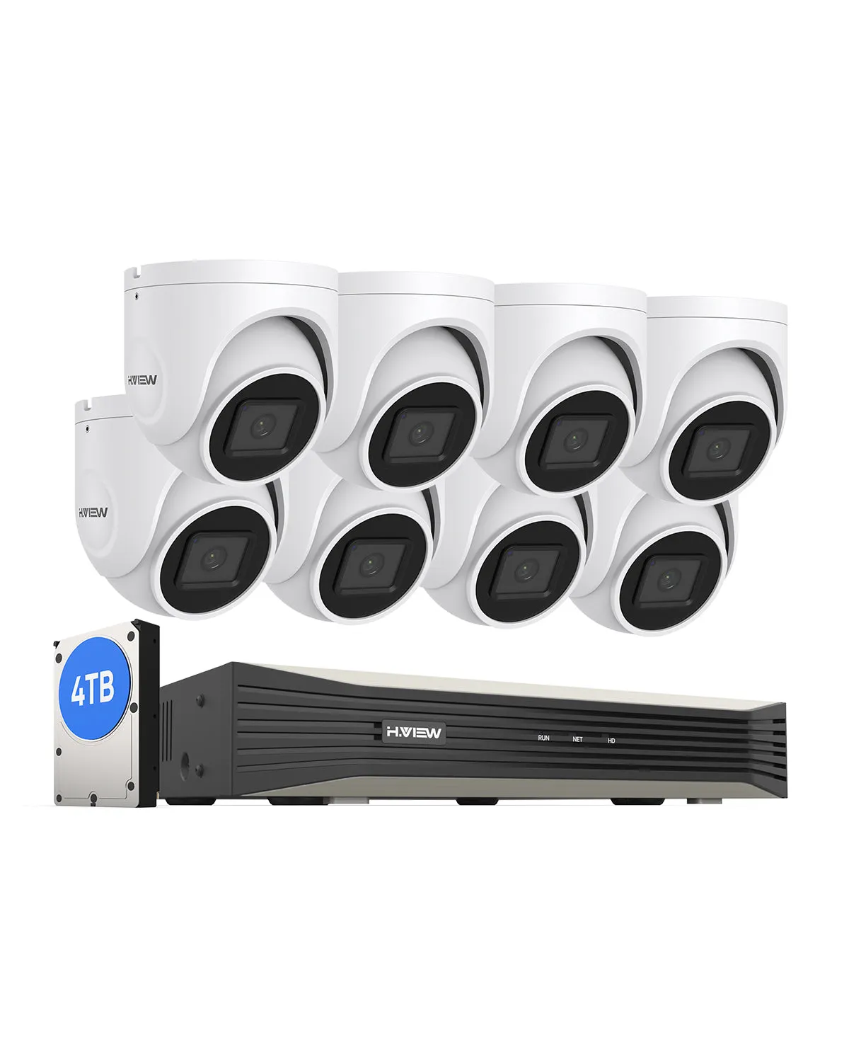 H.VIEW 4K (8MP) Ultra HD 8 Channels PoE Security System with Audio Record Dome Cameras