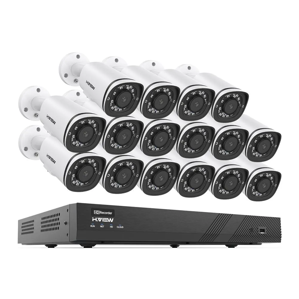 H.VIEW 4K/8MP 16CH POE Security Camera System for Home and Business, 16pcs Wired Indoor&Outdoor POE IP Cameras, 8MP 16CH NVR, Support up to 2pcs 10TB HDD for 24-7 Recording(HDD Not Included)