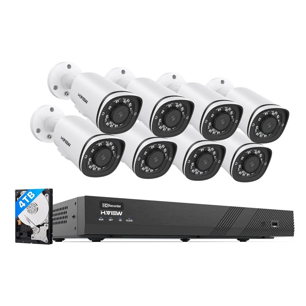 H.VIEW 4K/8MP 16CH POE Security Camera System for Home and Business, 16pcs Wired Indoor&Outdoor POE IP Cameras, 8MP 16CH NVR, Support up to 2pcs 10TB HDD for 24-7 Recording(HDD Not Included)