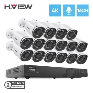 H.VIEW 4K/8MP 16CH POE Security Camera System for Home and Business, 16pcs Wired Indoor&Outdoor POE IP Cameras, 8MP 16CH NVR, Support up to 2pcs 10TB HDD for 24-7 Recording(HDD Not Included)
