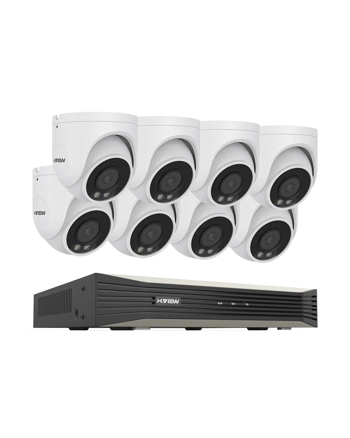 H.VIEW H.265 4K POE Color Night Vision Security Camera System, 4pcs Color Night Vision Cameras, Human Detection, 8MP 8CH 4K NVR , Support up to 6TB HDD(Not Included)