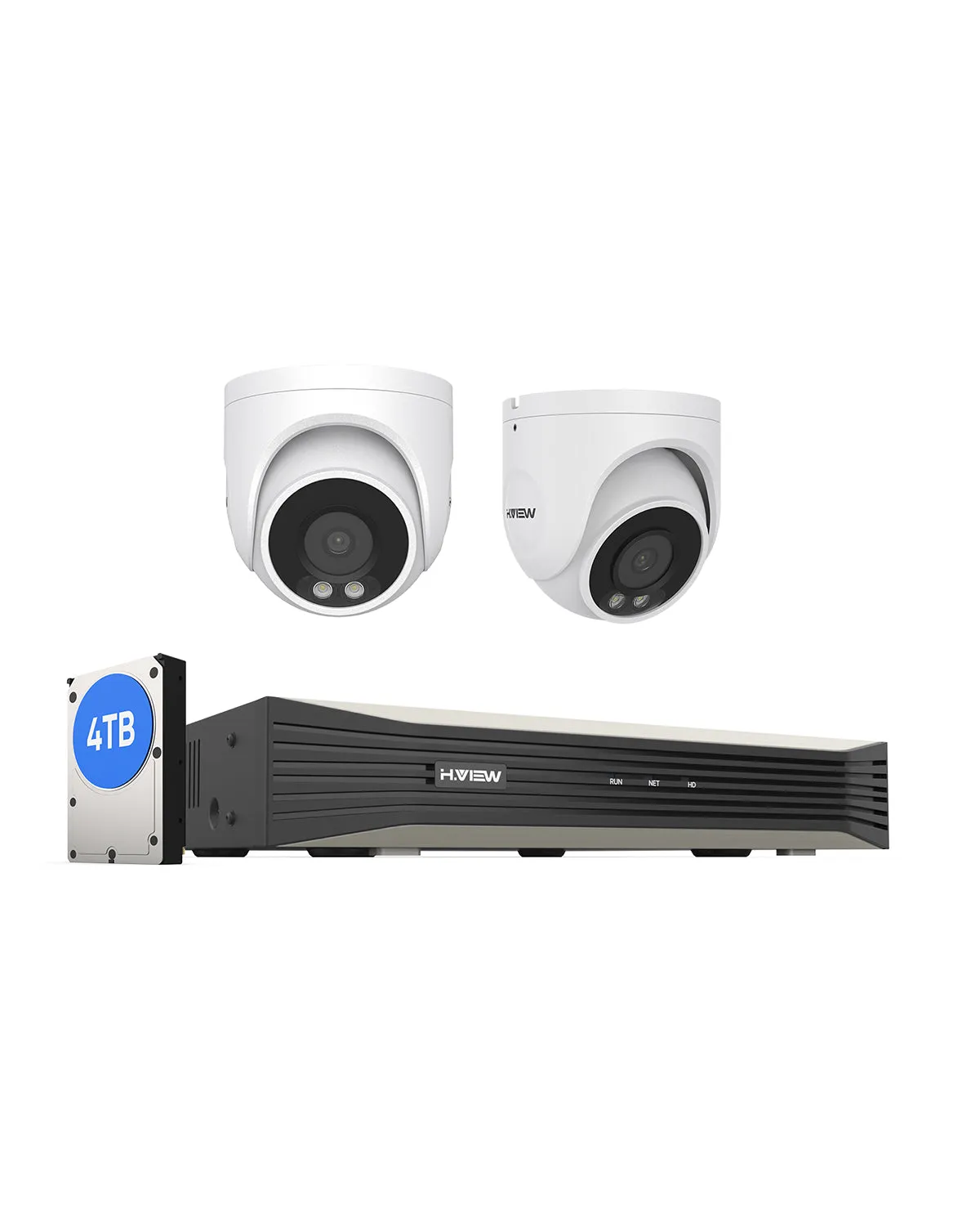 H.VIEW H.265 4K POE Color Night Vision Security Camera System, 4pcs Color Night Vision Cameras, Human Detection, 8MP 8CH 4K NVR , Support up to 6TB HDD(Not Included)