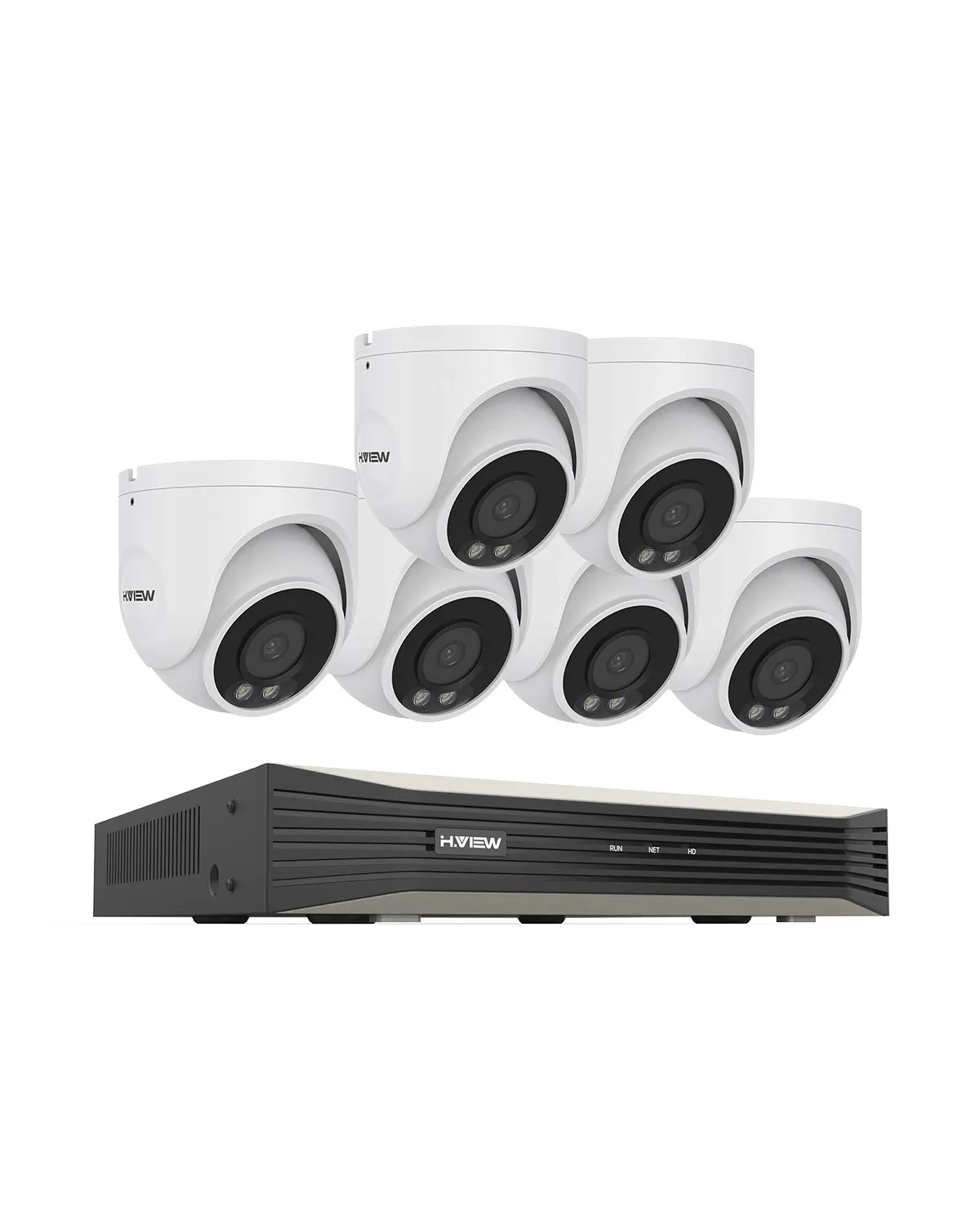 H.VIEW H.265 4K POE Color Night Vision Security Camera System, 4pcs Color Night Vision Cameras, Human Detection, 8MP 8CH 4K NVR , Support up to 6TB HDD(Not Included)