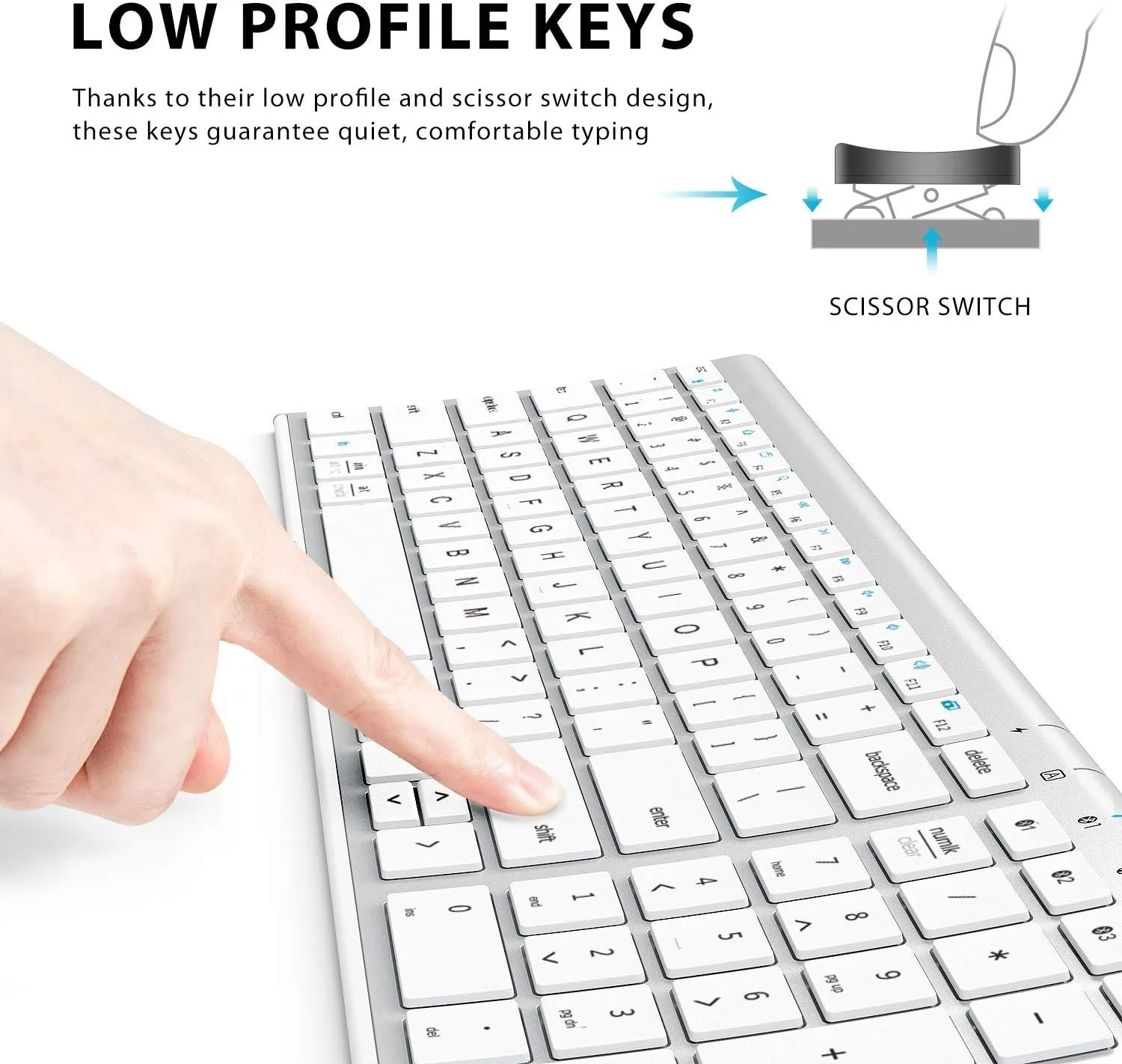 iClever BK10 Bluetooth Keyboard, Wireless Bluetooth Keyboard, Rechargeable Bluetooth 5.1 Multi Device Keyboard with Number Pad Full Size Stable Connection for Mac, Windows, iOS, Android, Laptop