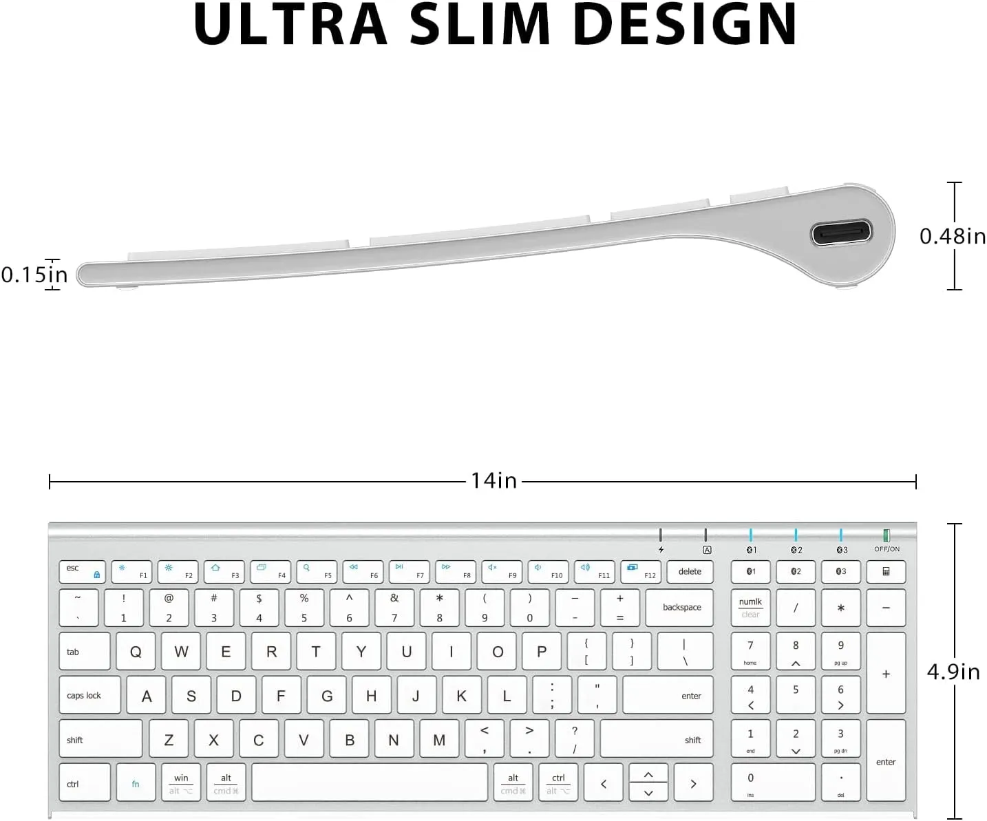 iClever BK10 Bluetooth Keyboard, Wireless Bluetooth Keyboard, Rechargeable Bluetooth 5.1 Multi Device Keyboard with Number Pad Full Size Stable Connection for Mac, Windows, iOS, Android, Laptop