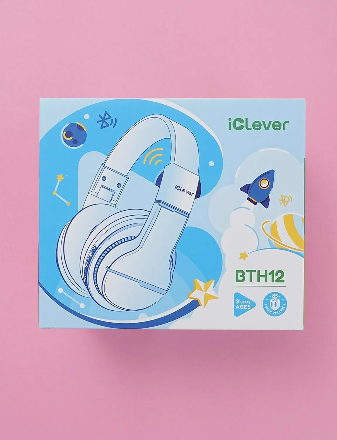iClever BTH12 Kids Bluetooth Headphones 2 Pack,Colorful LED Lights Wireless Kids Headphones,74/85dBA Safe Volume,85H Playtime,Bluetooth 5.2,Over Ear Headphones Built-in Mic for iPad/Tablet/Airplane