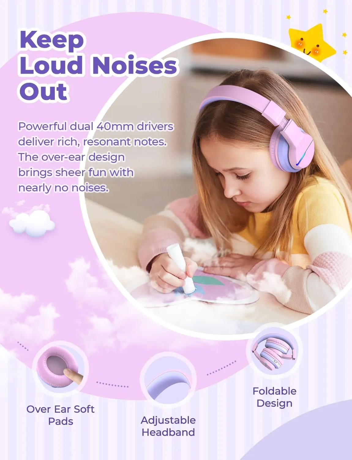 iClever BTH12 Kids Bluetooth Headphones 2 Pack,Colorful LED Lights Wireless Kids Headphones,74/85dBA Safe Volume,85H Playtime,Bluetooth 5.2,Over Ear Headphones Built-in Mic for iPad/Tablet/Airplane