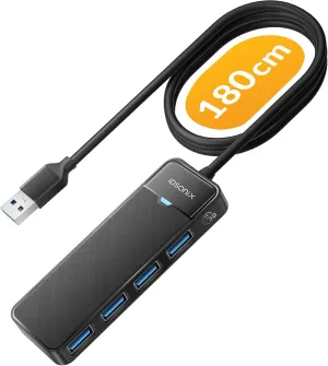 iDsonix USB3.0 Hub 4-Port USB Splitter Ultra-Slim Multiport Extender for Desktop, Laptop, Xbox, Flash Drive, HDD, Console, Printer, PC, Keyboards, Mouse[Charging Not Supported](6ft Cable)