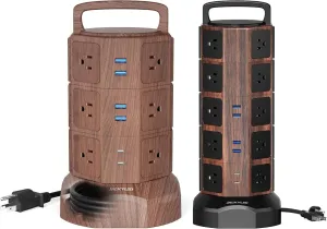 JACKYLED Power Strip Tower Surge Protector with 6.5ft Extension Cord 6 USB Ports and 12 AC Outlets Electric Charging Station for Home Office Dorm Desktop Computer