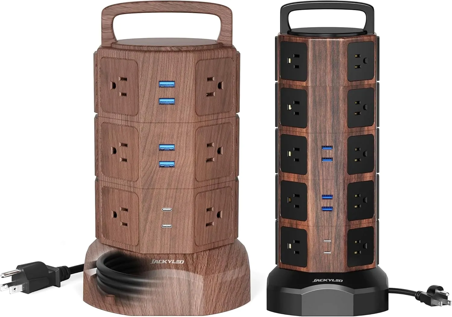 JACKYLED Power Strip Tower Surge Protector with 6.5ft Extension Cord 6 USB Ports and 12 AC Outlets Electric Charging Station for Home Office Dorm Desktop Computer