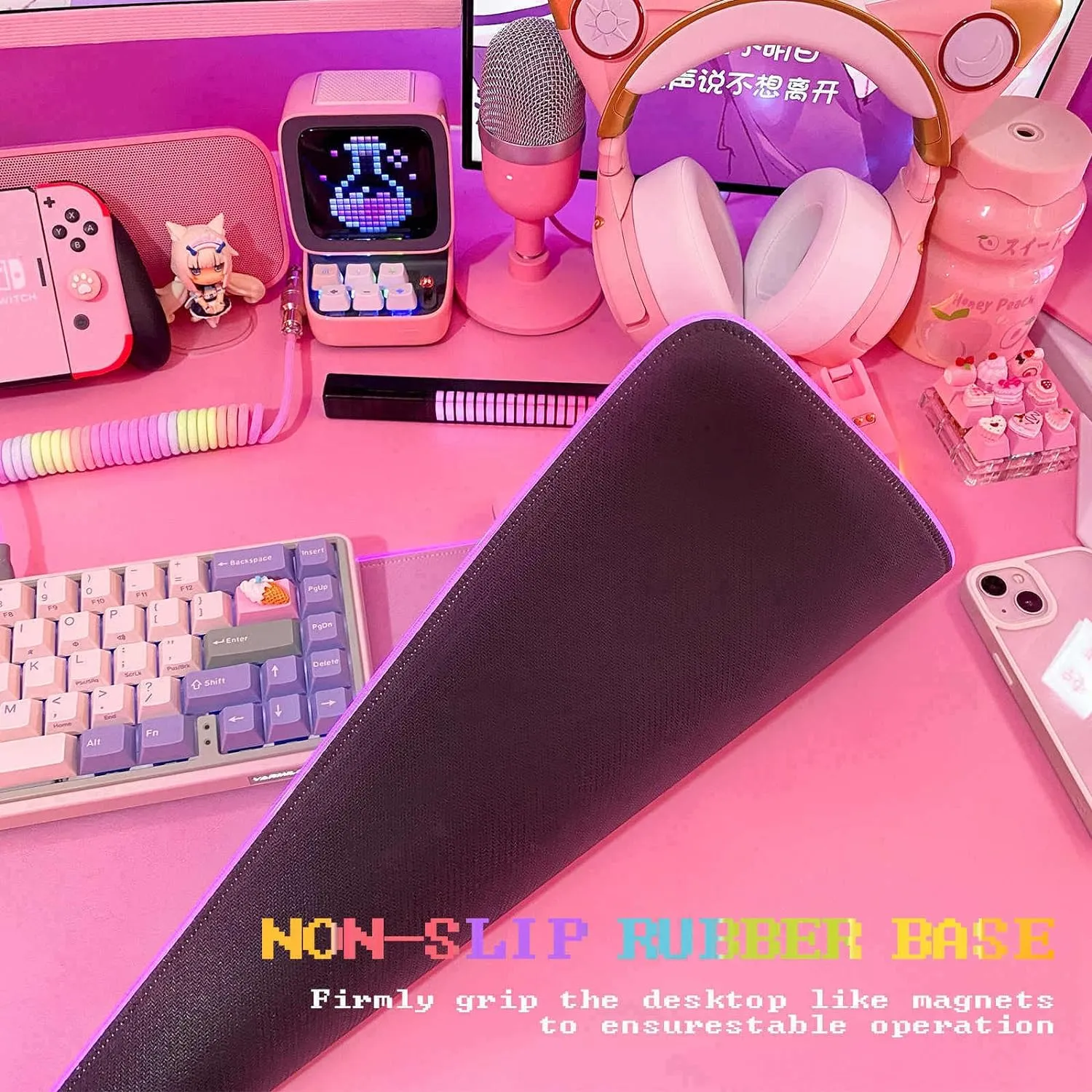 JMIYAV Pink RGB Gaming Mouse Pad 31.5x12 Inch PC XL Large Extended Glowing Led Light Up Desk Pad Non-Slip Rubber Base Computer Mouse Pad Cute Mousepad Mat 31.5x12 Inch