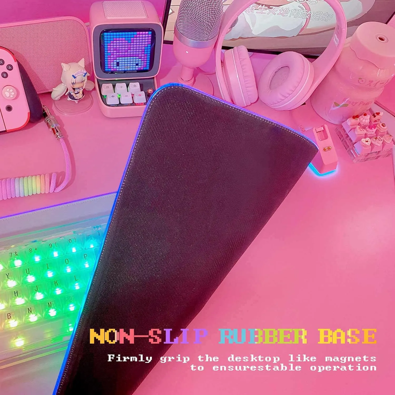 JMIYAV White RGB Gaming Mouse Pad 31.5x12 Inch PC XL Large Extended Glowing Led Light Up Desk Pad Non-Slip Rubber Base Computer Mouse Pad Cute Mousepad Mat 31.5x12 Inch