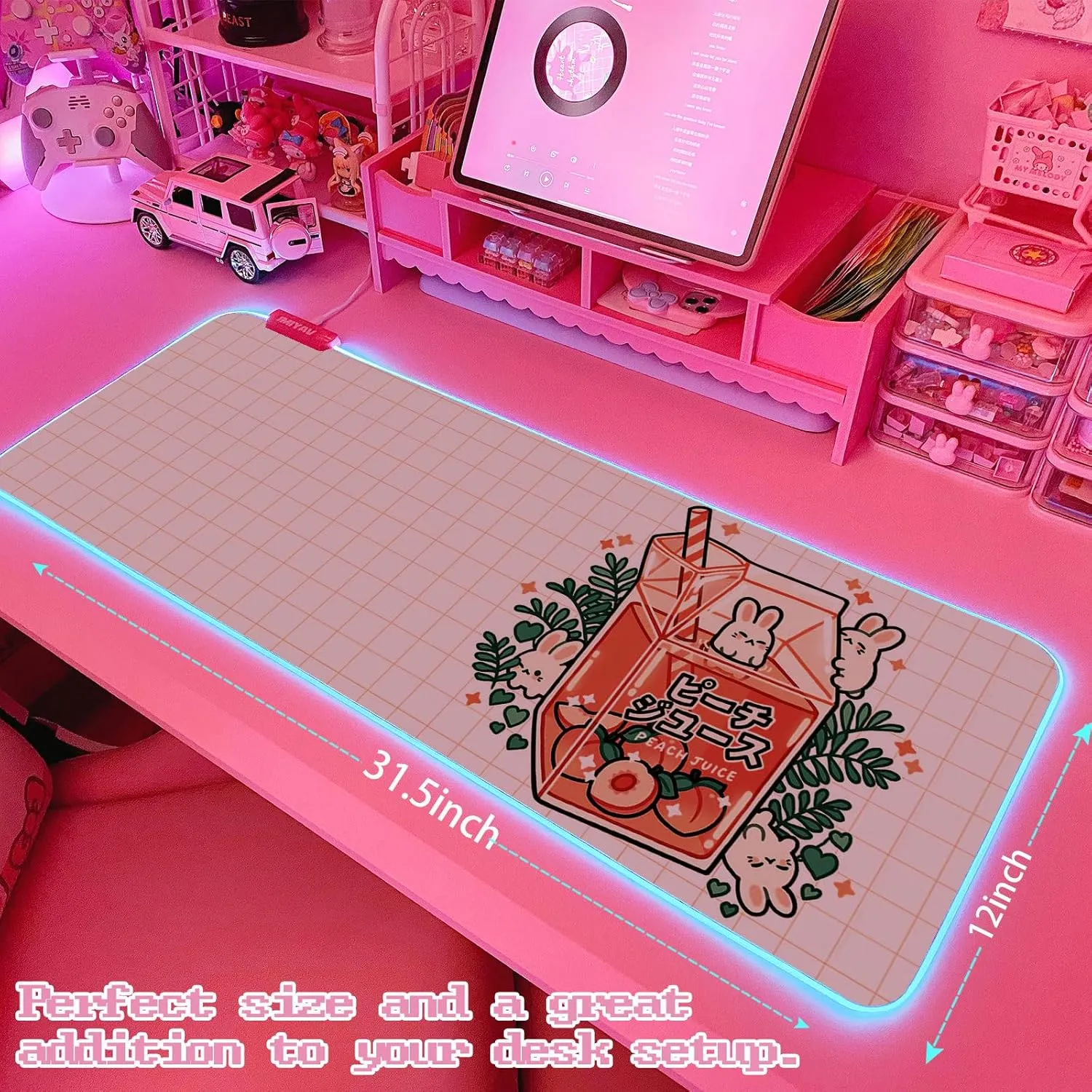 JMIYAV White RGB Gaming Mouse Pad 31.5x12 Inch PC XL Large Extended Glowing Led Light Up Desk Pad Non-Slip Rubber Base Computer Mouse Pad Cute Mousepad Mat 31.5x12 Inch