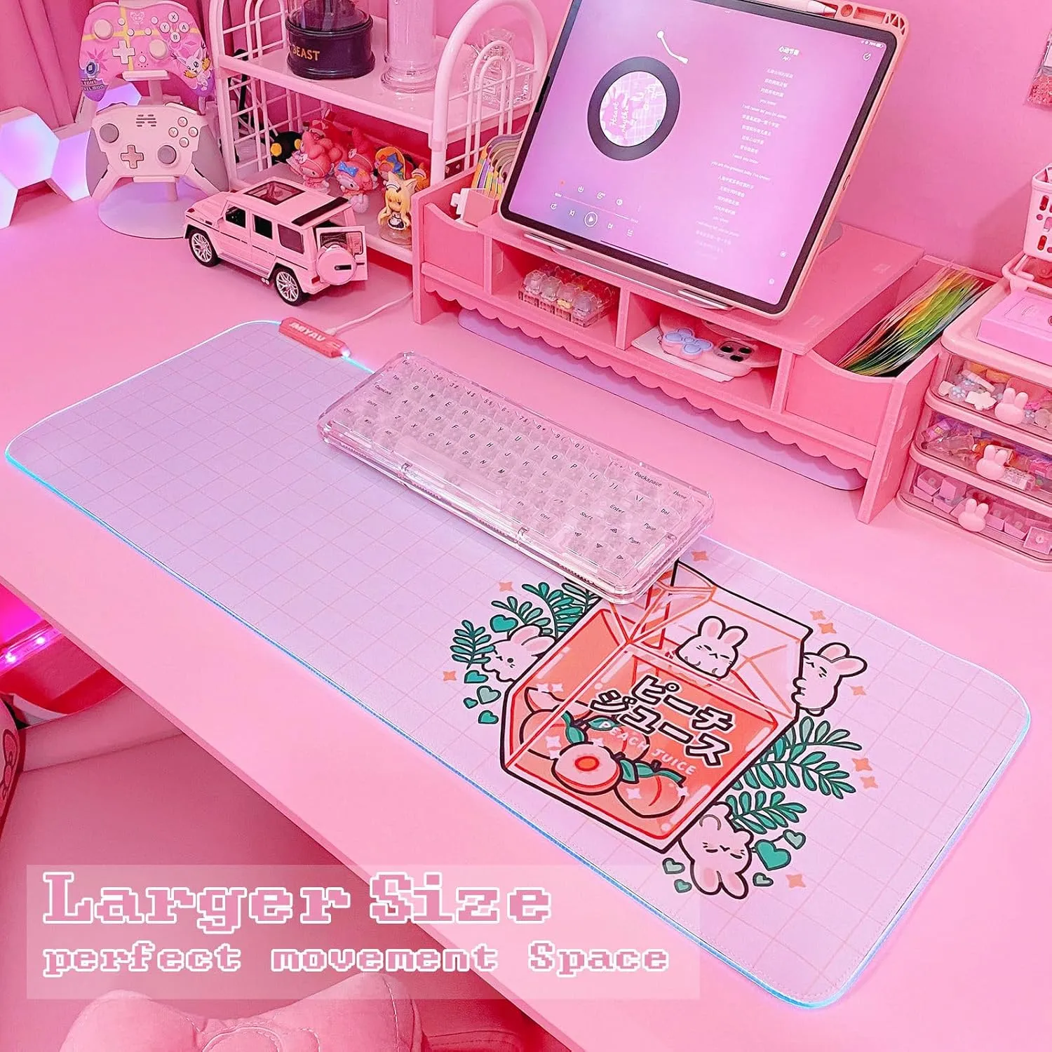 JMIYAV White RGB Gaming Mouse Pad 31.5x12 Inch PC XL Large Extended Glowing Led Light Up Desk Pad Non-Slip Rubber Base Computer Mouse Pad Cute Mousepad Mat 31.5x12 Inch