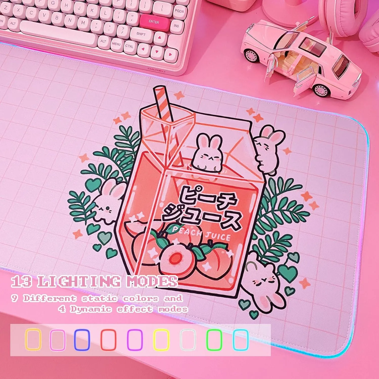 JMIYAV White RGB Gaming Mouse Pad 31.5x12 Inch PC XL Large Extended Glowing Led Light Up Desk Pad Non-Slip Rubber Base Computer Mouse Pad Cute Mousepad Mat 31.5x12 Inch