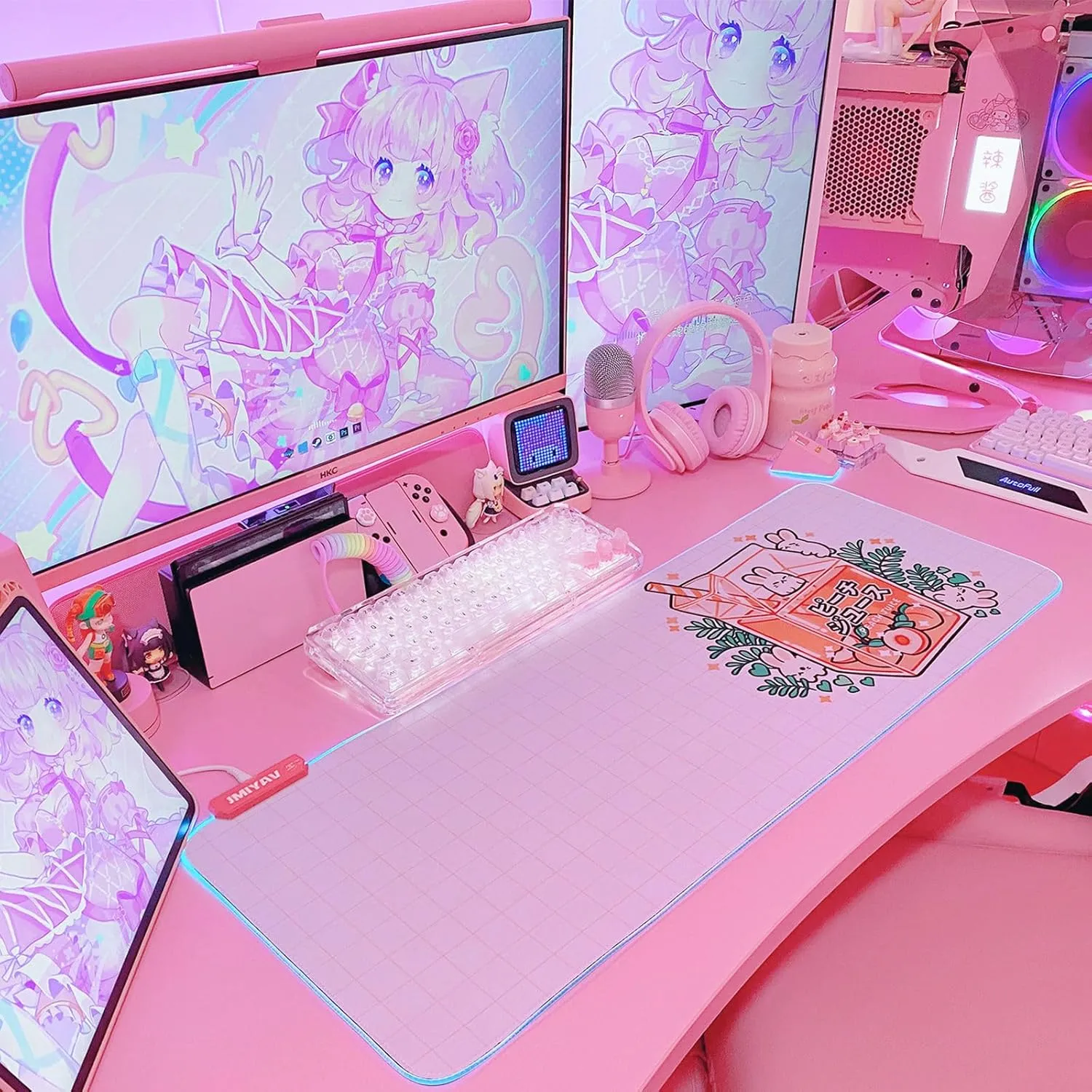 JMIYAV White RGB Gaming Mouse Pad 31.5x12 Inch PC XL Large Extended Glowing Led Light Up Desk Pad Non-Slip Rubber Base Computer Mouse Pad Cute Mousepad Mat 31.5x12 Inch