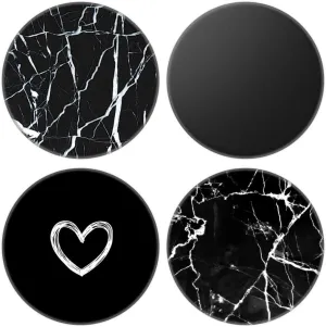 Junddla4 Pack Cellphone Stand,Cell Phone Finger Foldable Holder Grip for Smartphones and Tablets - Black Marble White Heart