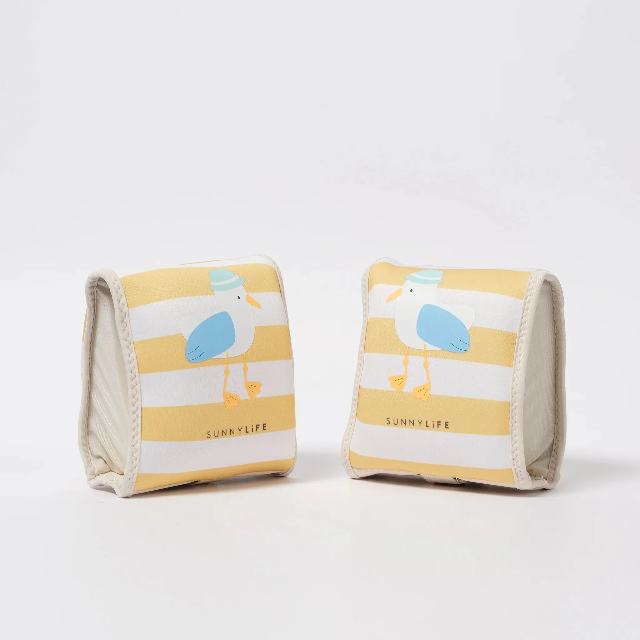 Kids Neoprene Arm Bands - Sid the Seagull Mustard Stripe