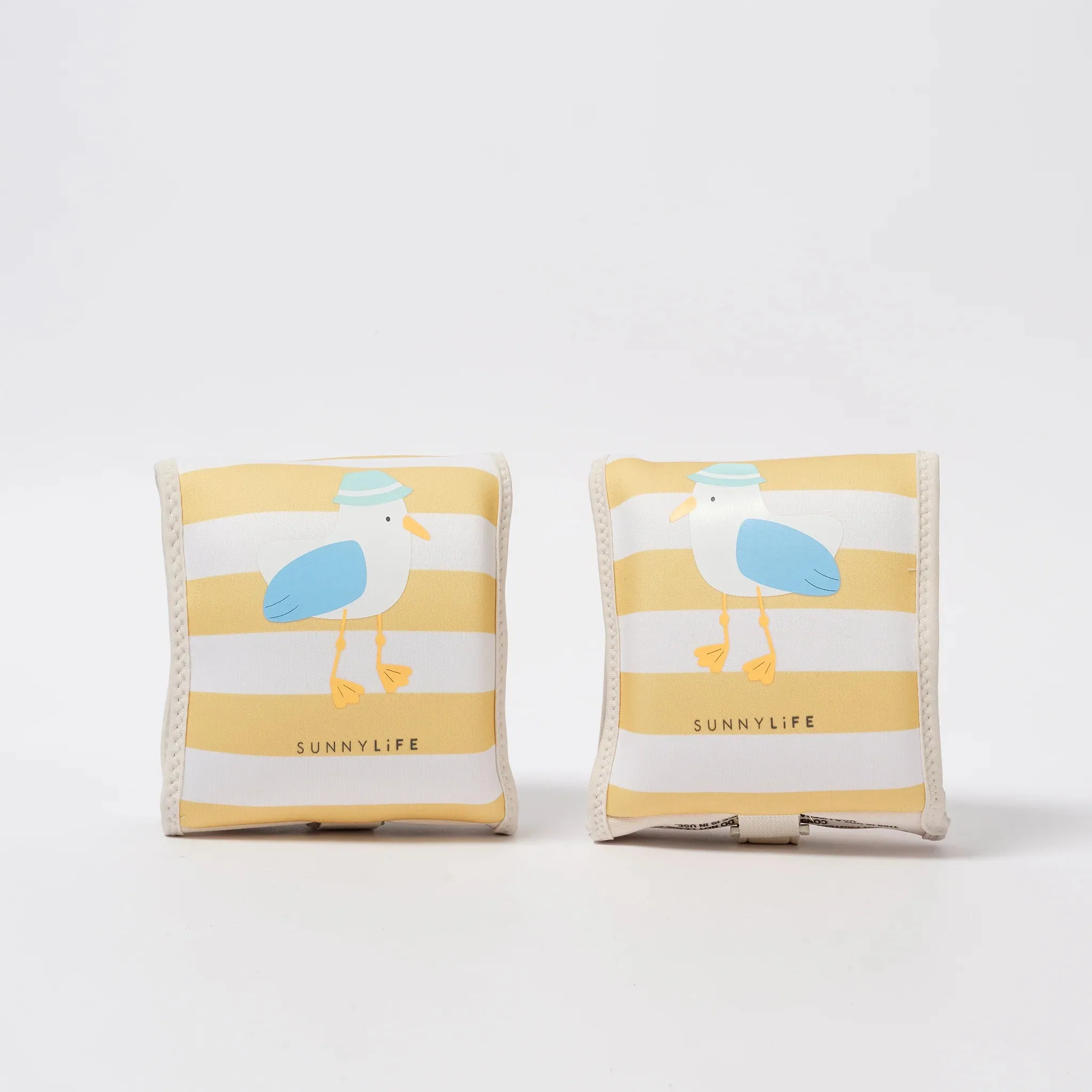 Kids Neoprene Arm Bands - Sid the Seagull Mustard Stripe
