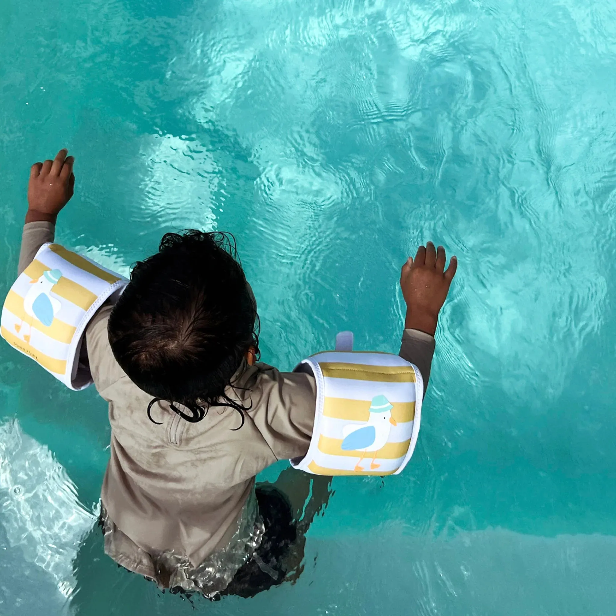 Kids Neoprene Arm Bands - Sid the Seagull Mustard Stripe