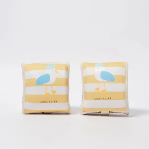 Kids Neoprene Arm Bands - Sid the Seagull Mustard Stripe