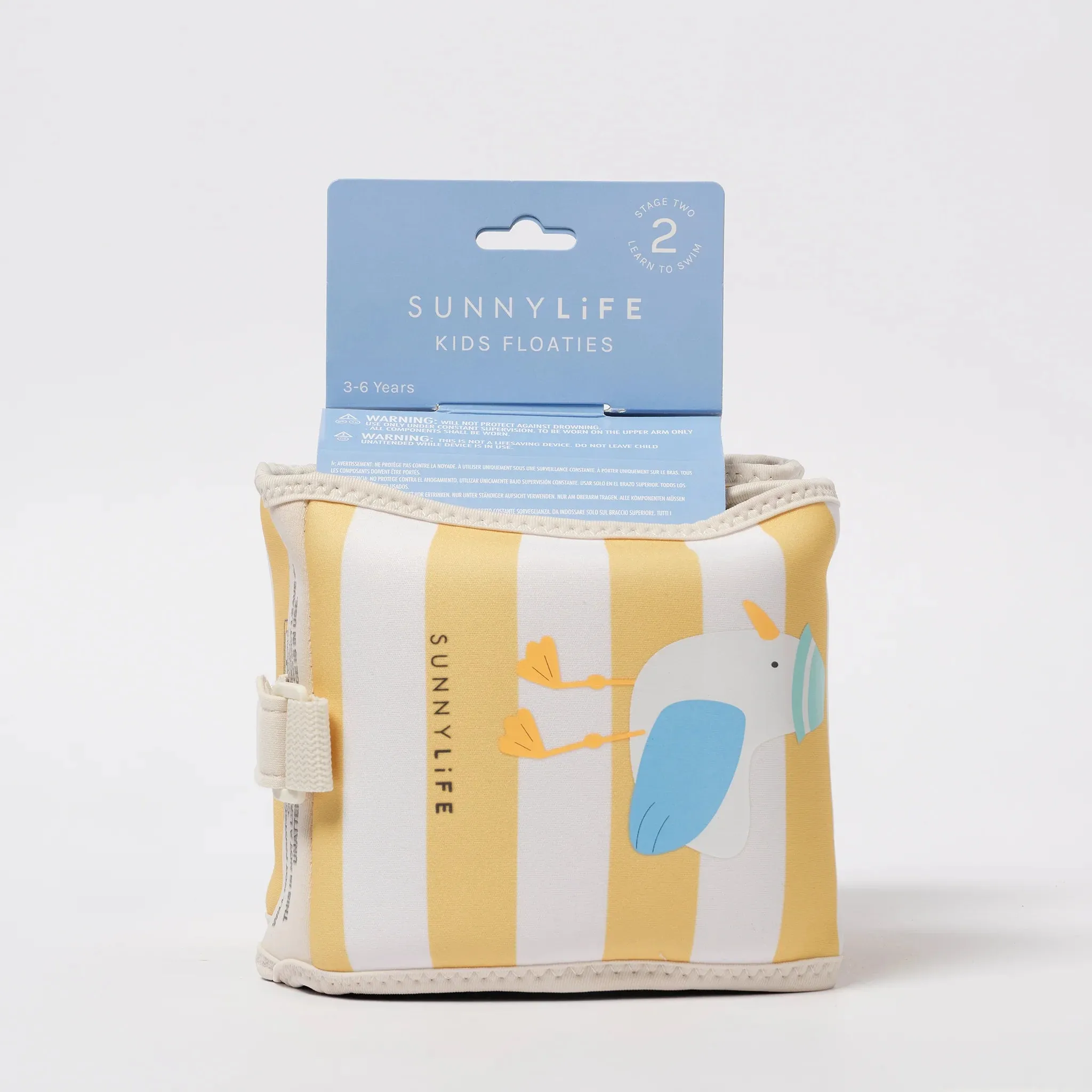 Kids Neoprene Arm Bands - Sid the Seagull Mustard Stripe
