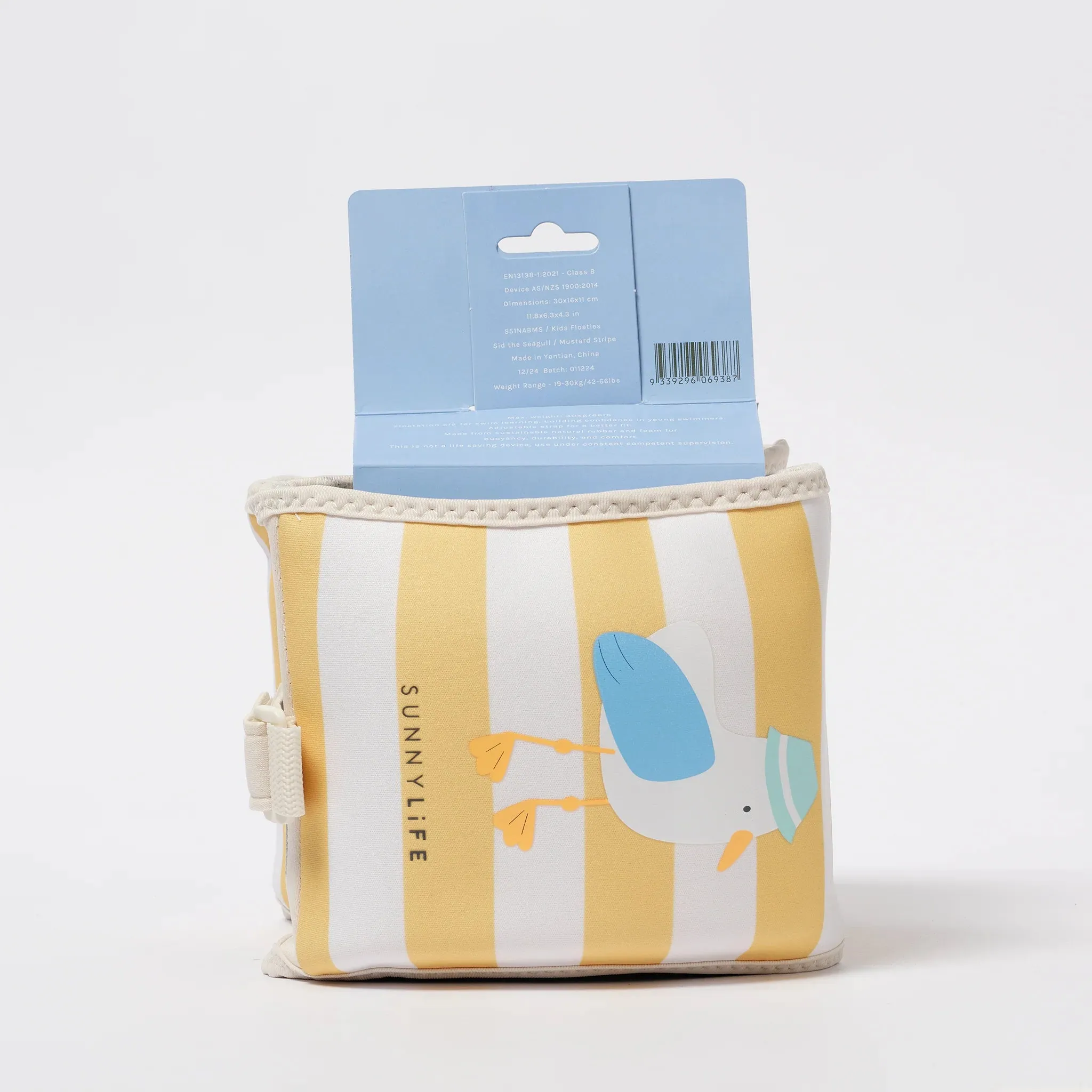 Kids Neoprene Arm Bands - Sid the Seagull Mustard Stripe