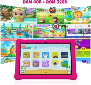 Kids Tablet 10 inch, Android Tablets for Kids, 4GB RAM 32GB ROM Android 12 Tablets IPS Touch Screen 1280x800, Iwawa & Parent Control Toddler Tablet, WiFi, Dual Camera, 6000mAh Battery, Shockproof Case