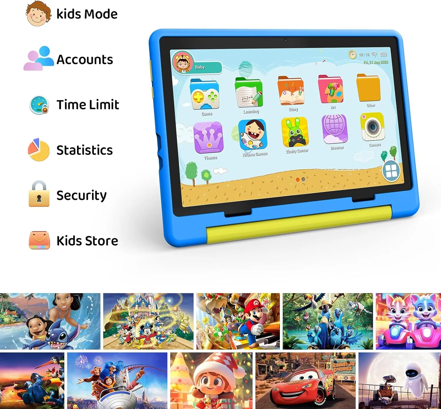 Kids Tablet, Tablets for Kids with 10 inch Android 14 Tablet Octa-Core, 8GB RAM   64GB ROM/1 TB Expansion, Children Tablets with Parent Control with Protective Case - Blue