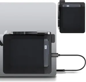 Lacdo Portable External Hard Drive Sleeve for Laptop, Stick on Pouch Holder with Reusable Adhesive, Fit 2.5" Seagate, WD, Toshiba, LaCie External HDD, SSD, Wireless Mouse, Cables, with Pen Loop, Black