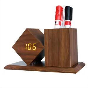 Lancoon Multifunctional Digital Alarm Clock, LED Time Date Temperature Display 3 Level Brightness Adjustment Sound Activated with Pencil Pen Holder Desk Organizers