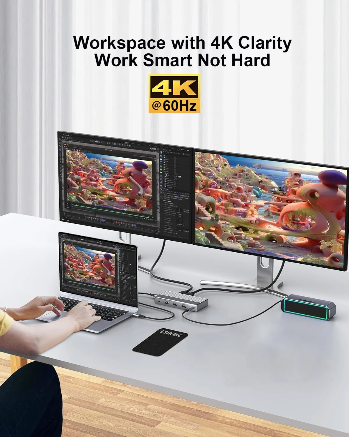 Laptop Docking Station Dual Monitor 4K@60Hz, USB C Dock(10-in-1) with HDMI 4k, DP(4K@144Hz), 100W PD, Ethernet, 4USB, SD/TF Card, Multi-Port USB c hub for HP/Dell/Surface/MacBook/Lenovo Laptops