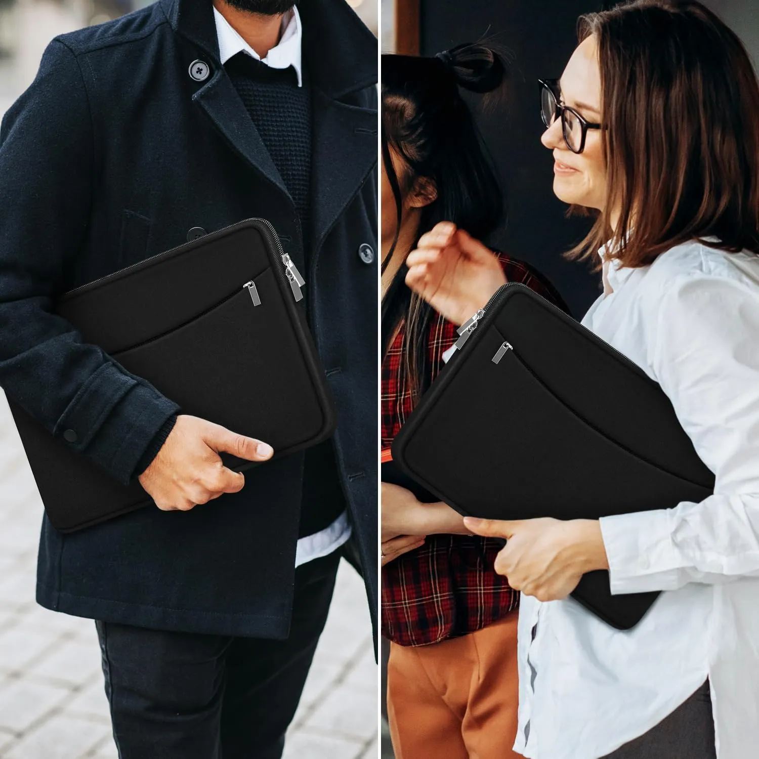 Laptop Sleeve Case 14 inch, Shockproof Protective Laptop Cover Briefcase Carrying Computer Bag with Accessory Pocket Portable Computer Sleeve for 14" MacBook, HP, Dell, Lenovo, Acer, Black