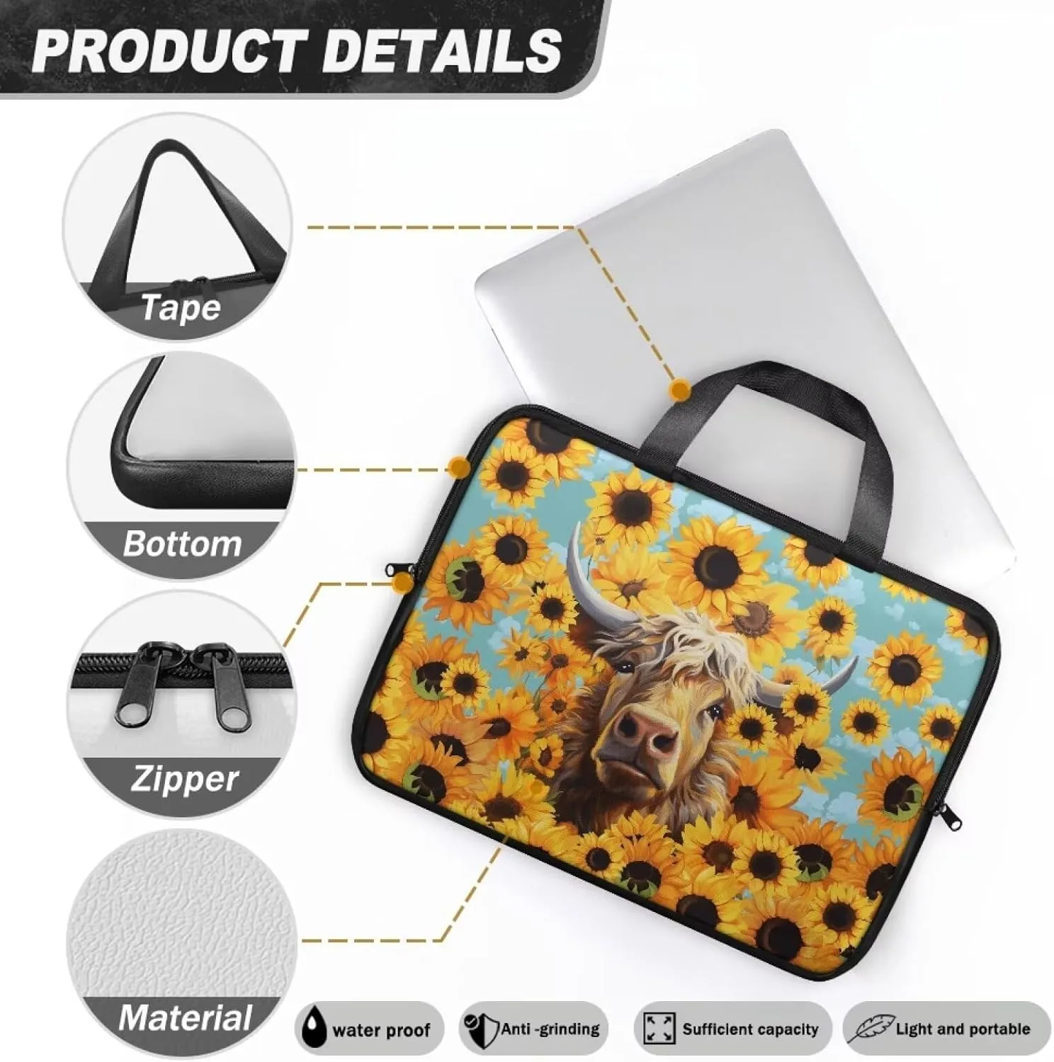 Laptop Sleeve Case Travel Laptop Bag with Handle Shockproof Carrying Briefcase Fashion Print Tablet Bag