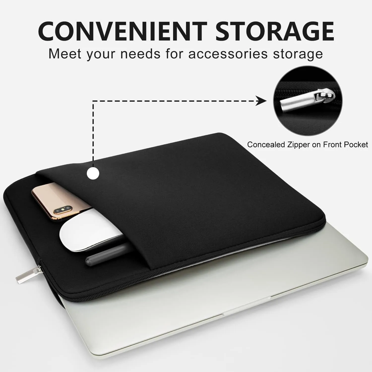 Laptop Sleeve Case with Zipper Accessory Pocket Compatible with 13 to 14 inches MacBook Air/Pro HP Acer Padded Computer Pouch Cover Shockproof Protective for 13 to 14 Laptop/Chromebook/Tablet,Black