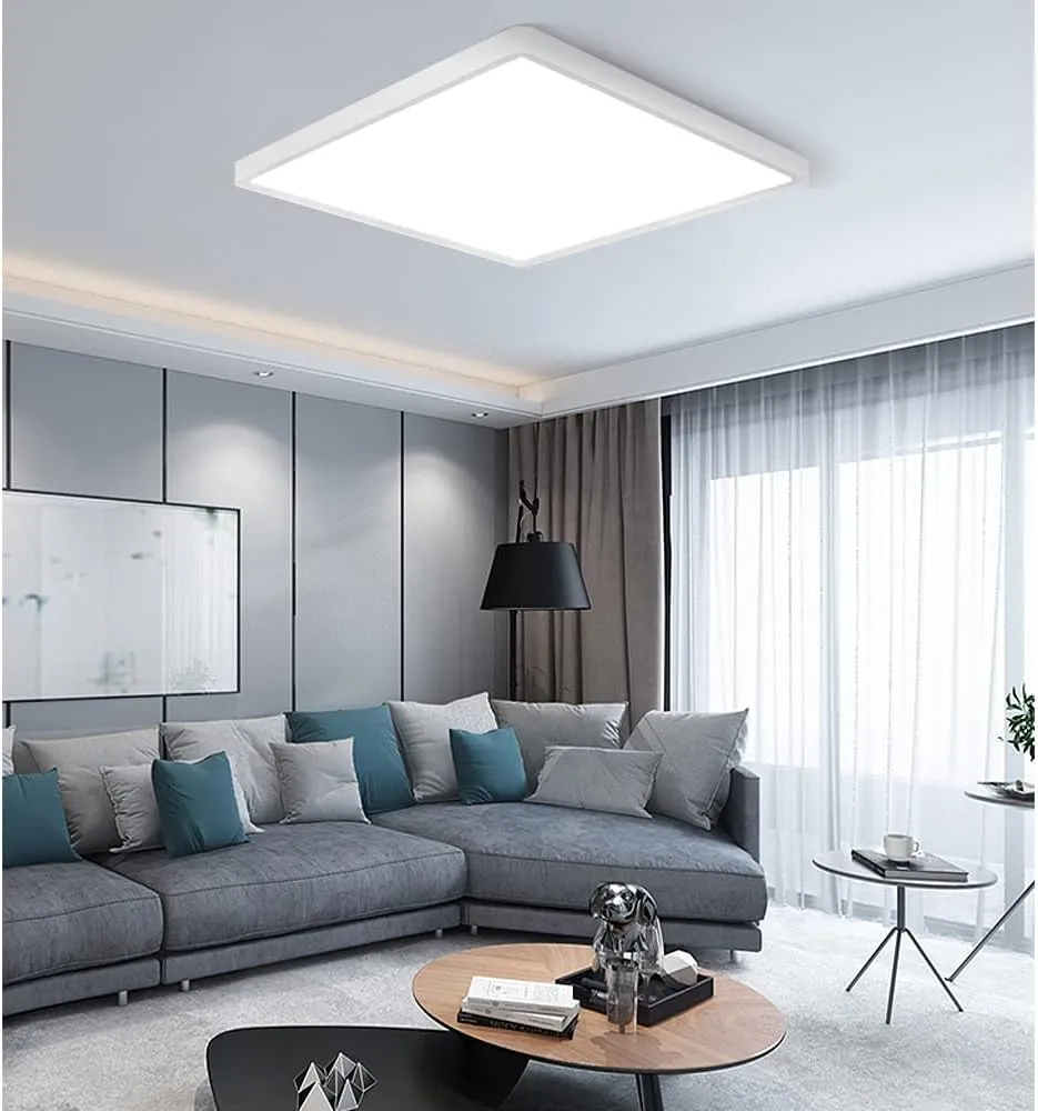 LED Flush Mount Ceiling Light Fixture, 5000K Daylight White, 12inch 24W, 3200LM, Slim Flat Panel Lighting Fixture, Square Modern Ceiling Lamp for Bedroom, Kitchen, Living Room, Closet, Stairwell