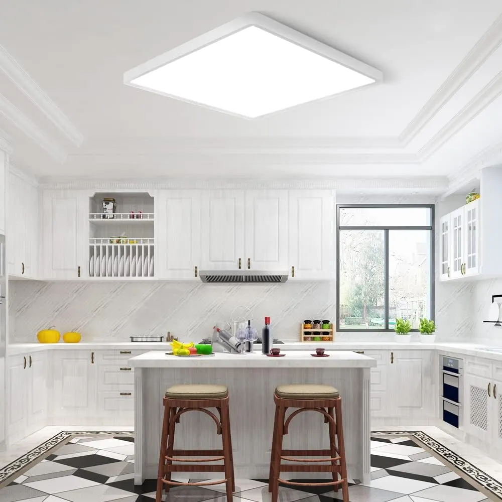 LED Flush Mount Ceiling Light Fixture, 5000K Daylight White, 12inch 24W, 3200LM, Slim Flat Panel Lighting Fixture, Square Modern Ceiling Lamp for Bedroom, Kitchen, Living Room, Closet, Stairwell