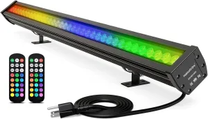 LED Wall Washer Light with RF Remote, 144W RGBW 5700K Color Changing Linear LED Light Bar, IP65 Waterproof Dimmable Lighting Indoor Outdoor, Perfect for Building, Church, Stage, Store
