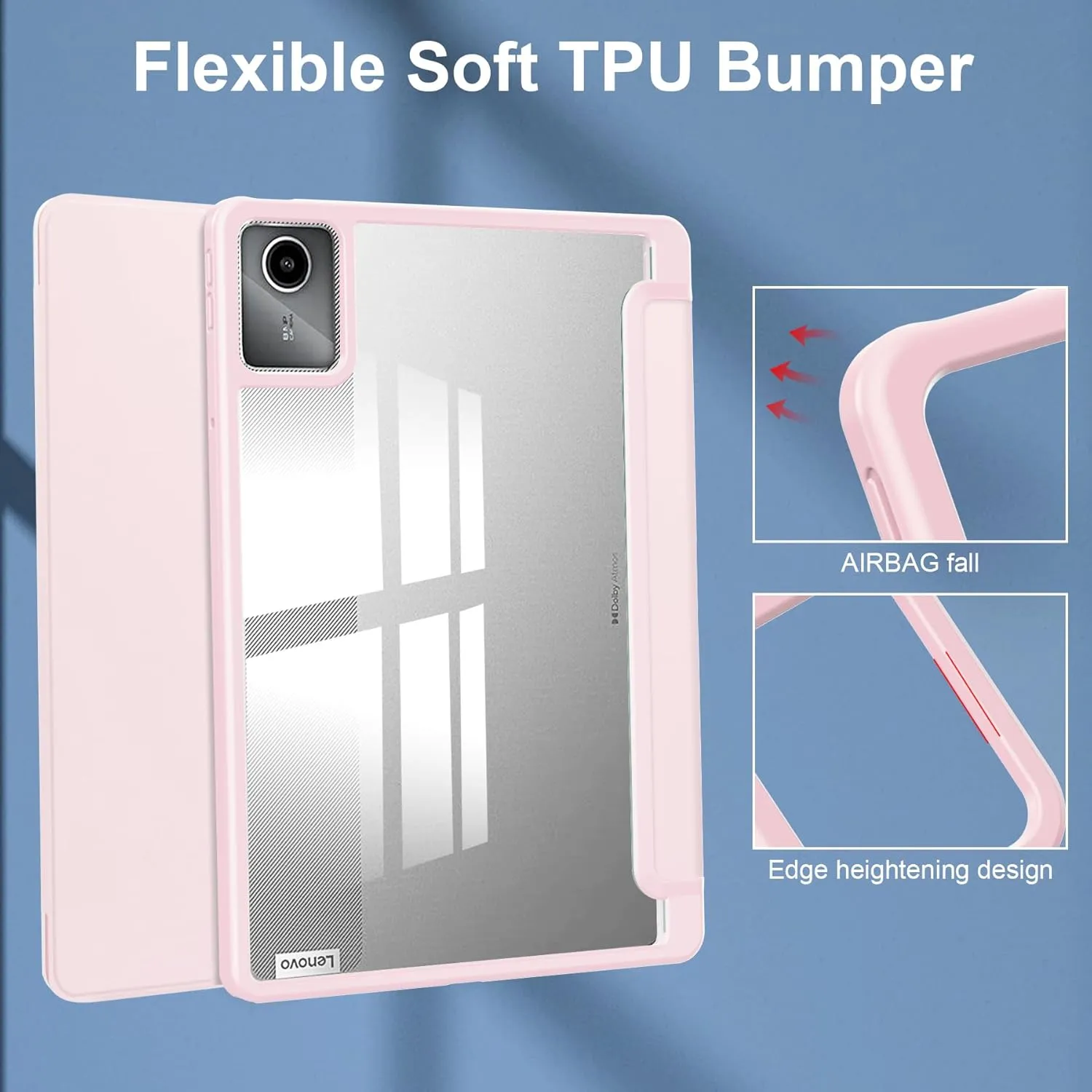 Lenovo Tab M11 11 inch Case with Pen Holder, Transparent Clear Acrylic Soft TPU Protective Cover for Lenovo M11 Tablet TB330FU, Pink