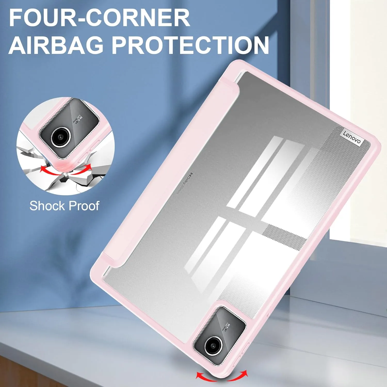 Lenovo Tab M11 11 inch Case with Pen Holder, Transparent Clear Acrylic Soft TPU Protective Cover for Lenovo M11 Tablet TB330FU, Pink
