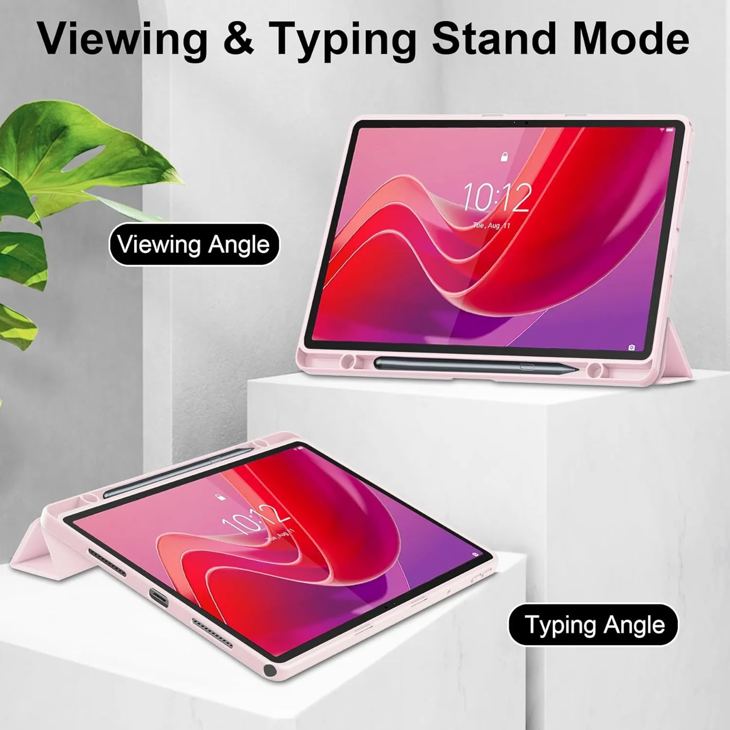 Lenovo Tab M11 11 inch Case with Pen Holder, Transparent Clear Acrylic Soft TPU Protective Cover for Lenovo M11 Tablet TB330FU, Pink