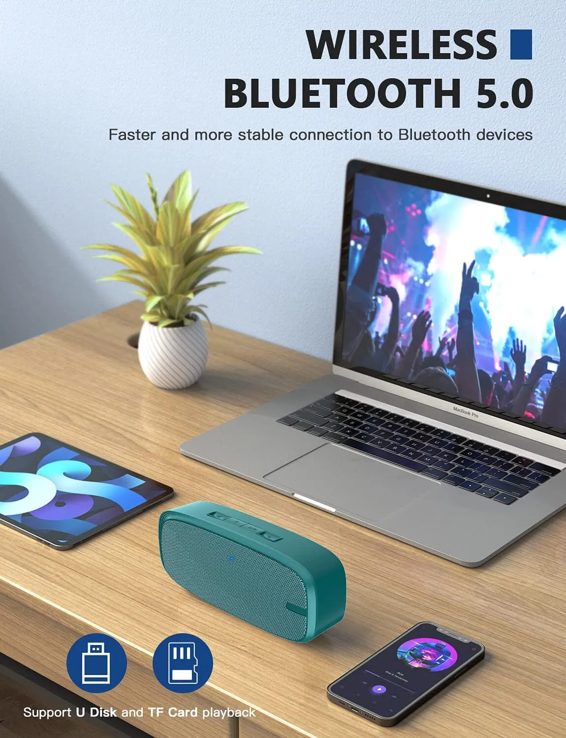 LENRUE Bluetooth Speaker, Wireless Portable Speaker with Loud Stereo Sound, Rich Bass, 12-Hour Playtime, Built-in Mic. Perfect for iPhone, Samsung and More (Green)