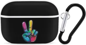 LGBT Colorful Peace Sign Hand Earbud Case Bluetooth Headphone Case Full Protective Case with Keychain Compatible with Airpods Pro White-Style
