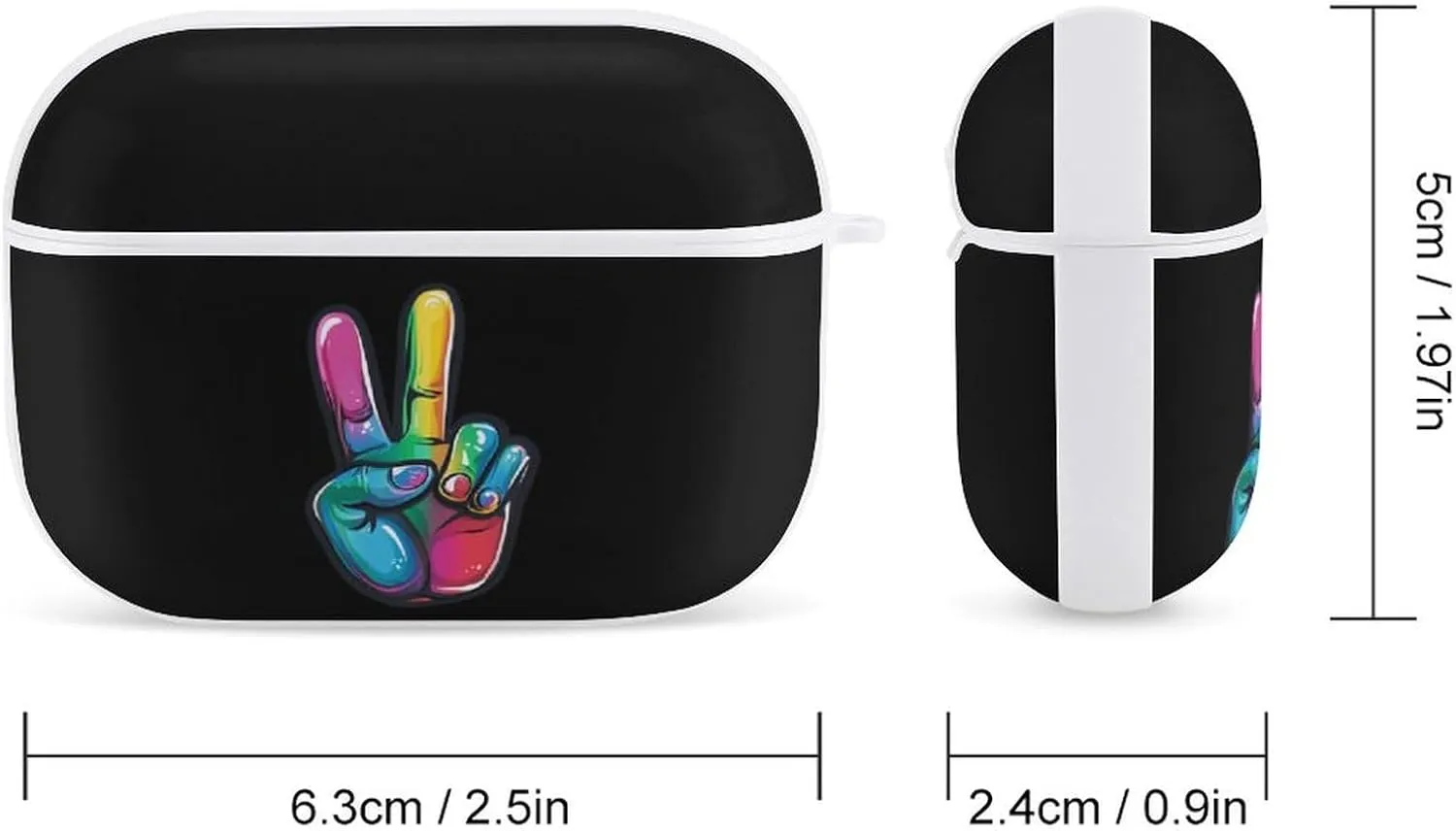 LGBT Colorful Peace Sign Hand Earbud Case Bluetooth Headphone Case Full Protective Case with Keychain Compatible with Airpods Pro White-Style